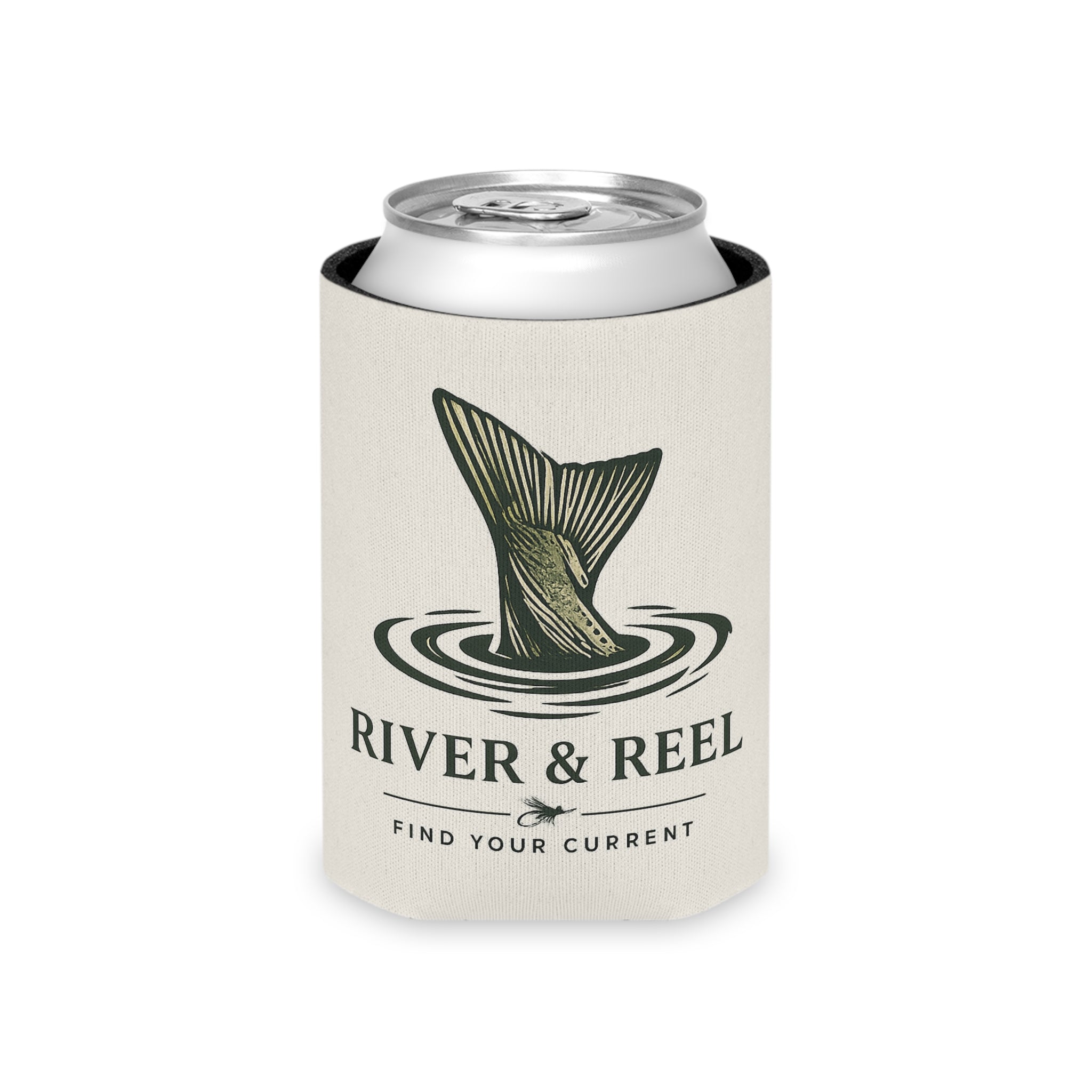 River & Reel Can Cooler – 'Find Your Current' Fishing Drink Koozie