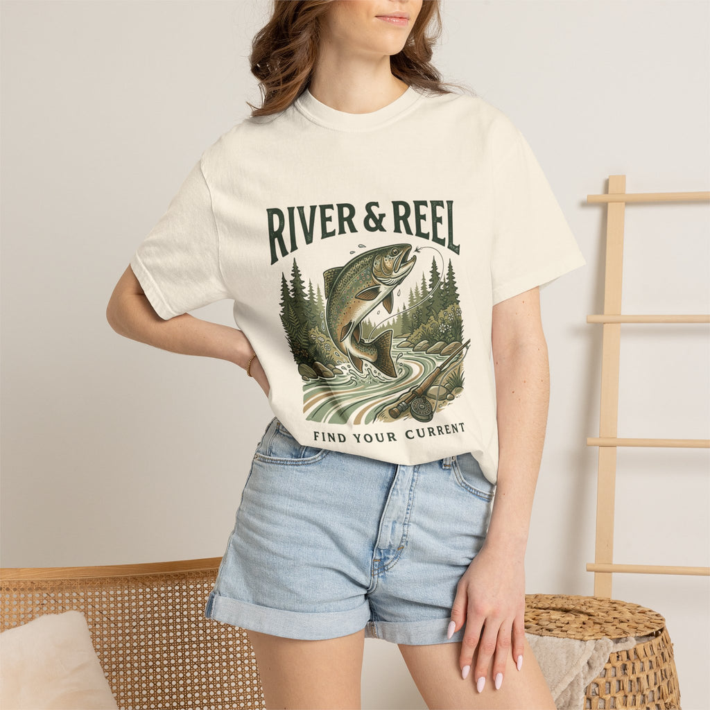 River & Reel Fishing T-Shirt — Find Your Current Graphic Tee
