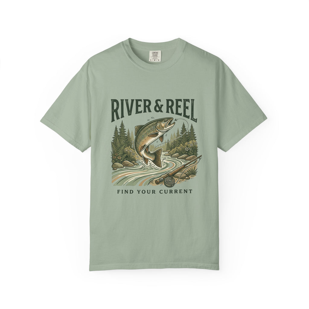 River & Reel Fishing T-Shirt — Find Your Current Graphic Tee