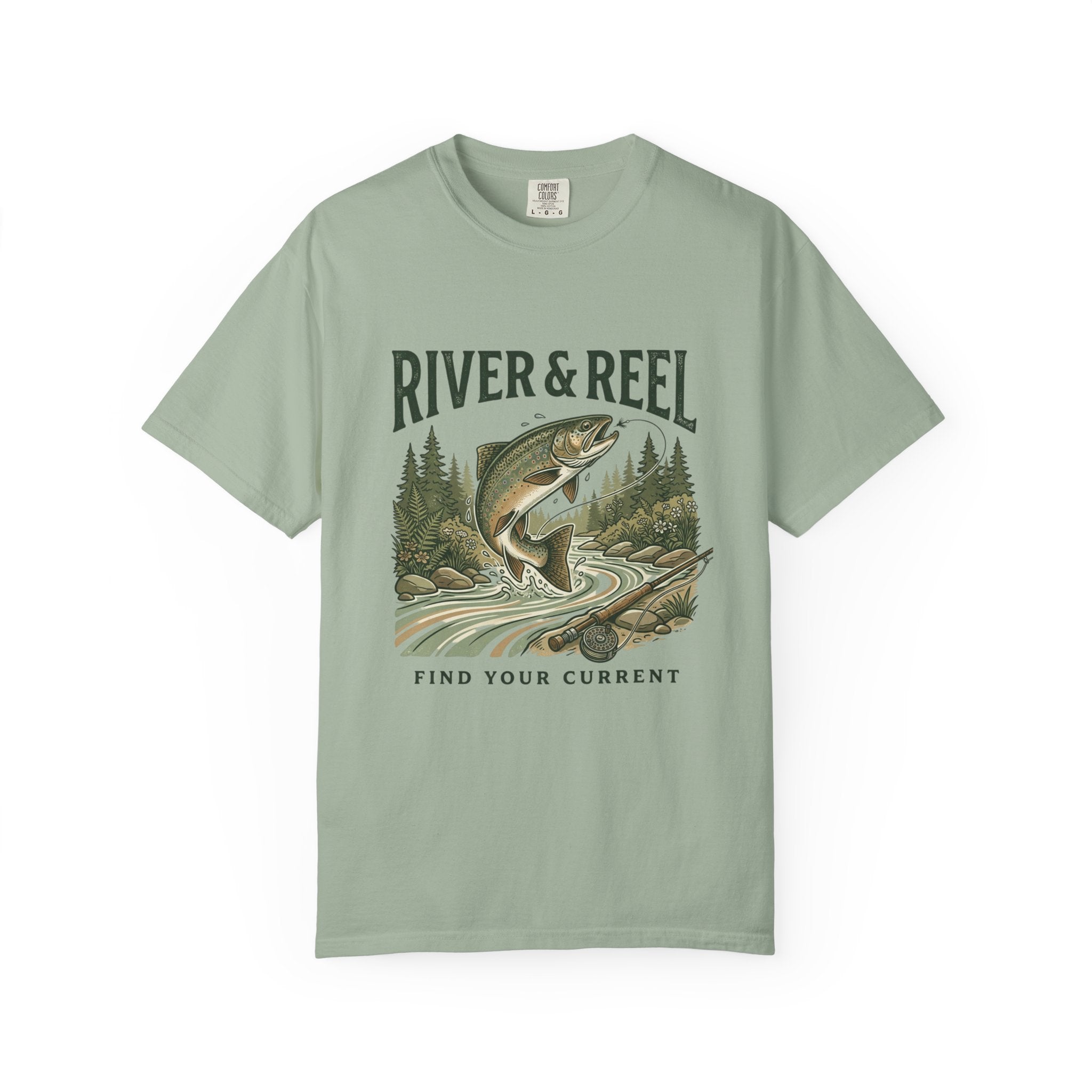 River & Reel Fishing T-Shirt — Find Your Current Graphic Tee