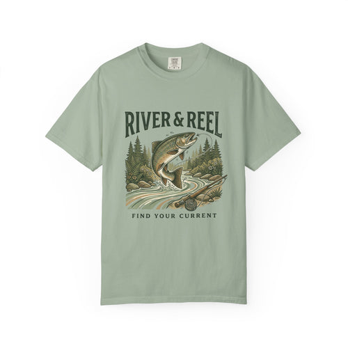 River & Reel Fishing T-Shirt — Find Your Current Graphic Tee